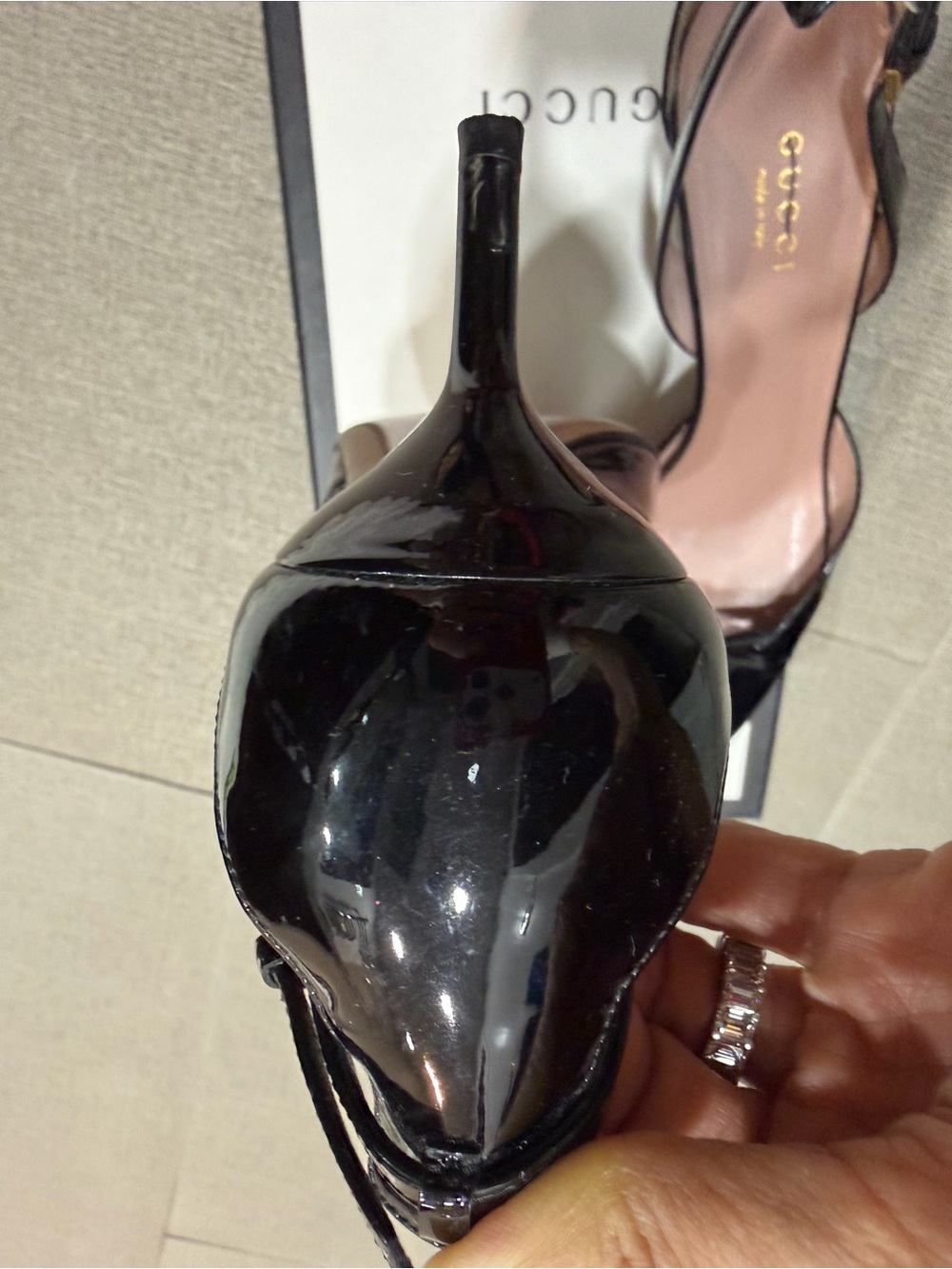 Gucci Black Patent Leather Pointed Toe Slingback Pumps - Picture 3 of 5